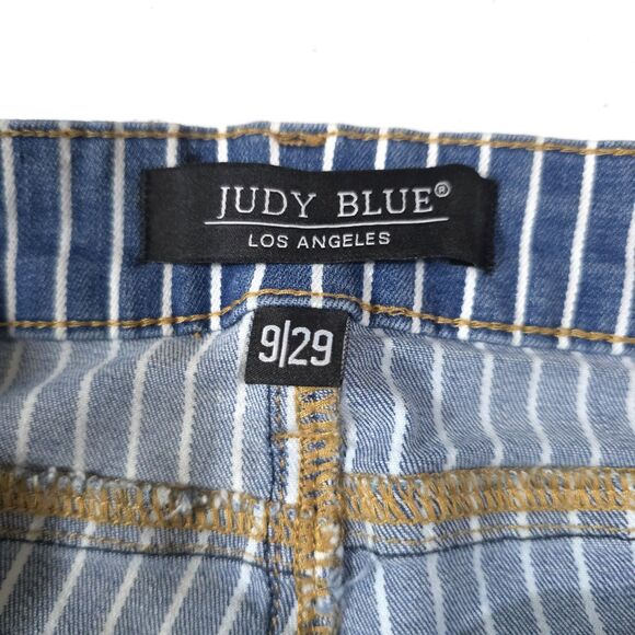 JudyBlue Pinstripe Super Flare Bellbottom Jeans Sz9 29x30 Retro 70s Hippie Rock - Picture 11 of 16